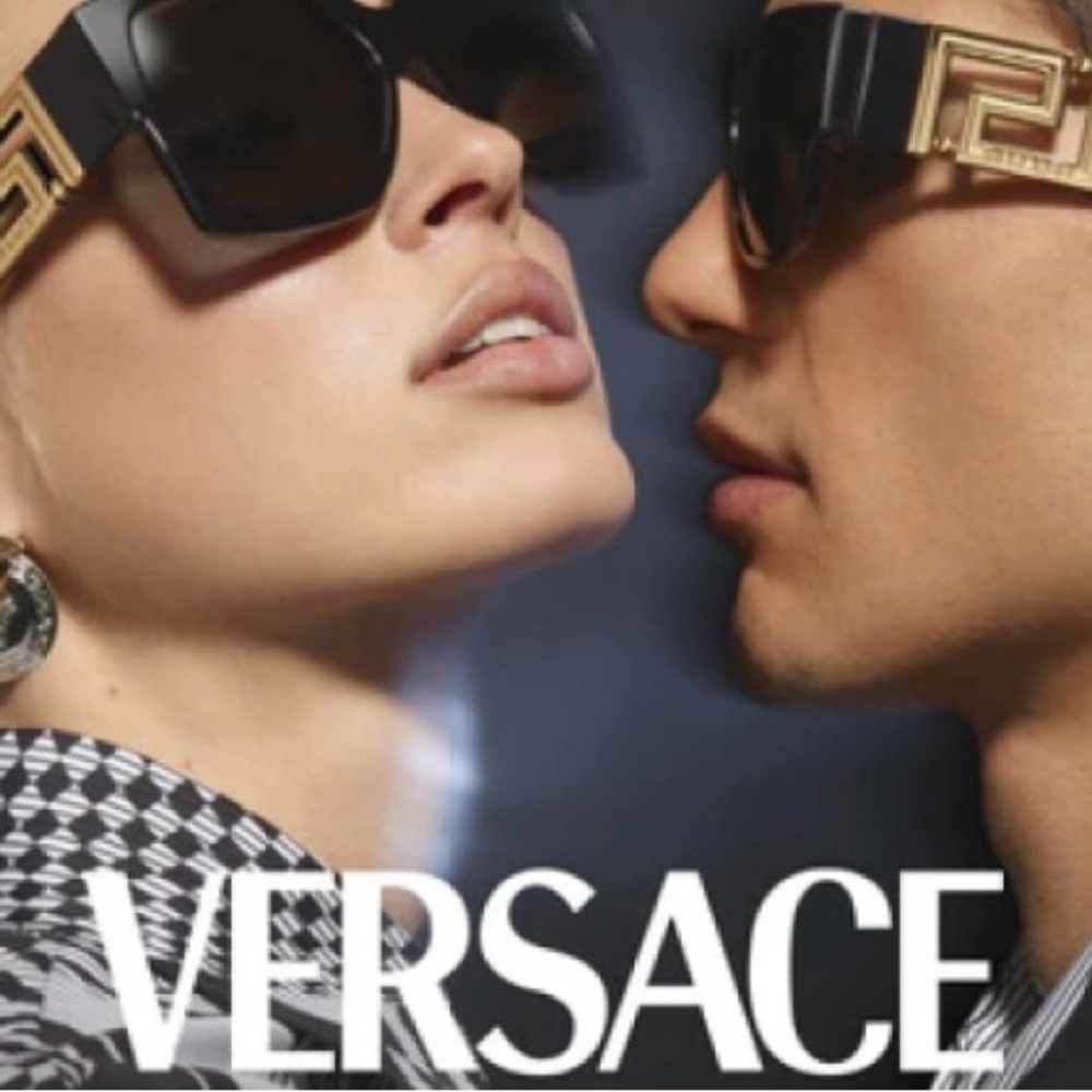 Versace Rectangular Black / Gold Sunglasses, With… - image 2